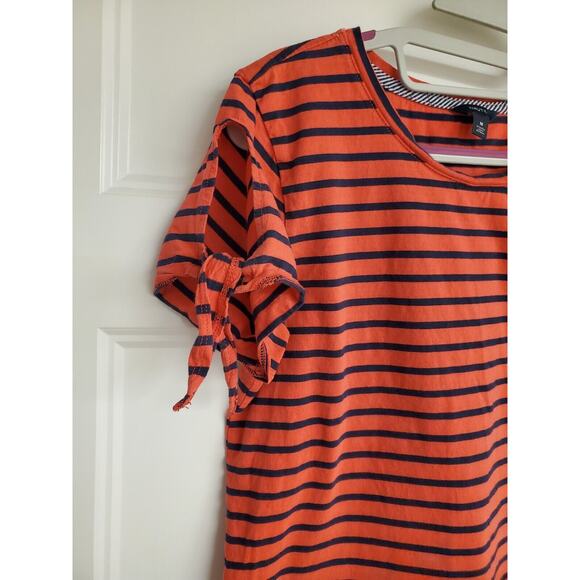 Women's Nautica Navy & Coral Stripe Tee w/ Cutout Tie Sleeves | Size Medium - Picture 3 of 6